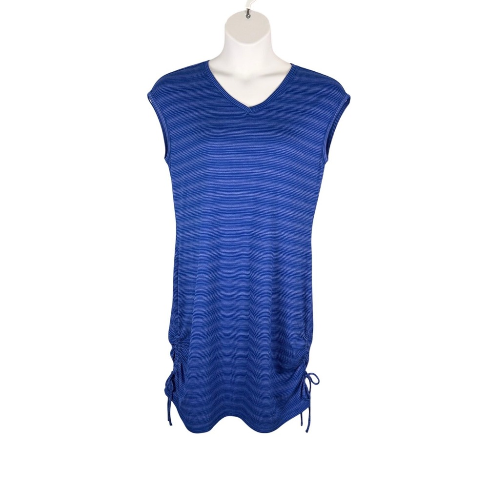 T by Talbots Dress Womens LP Blue Striped Side Scrunch with Tie V-neck